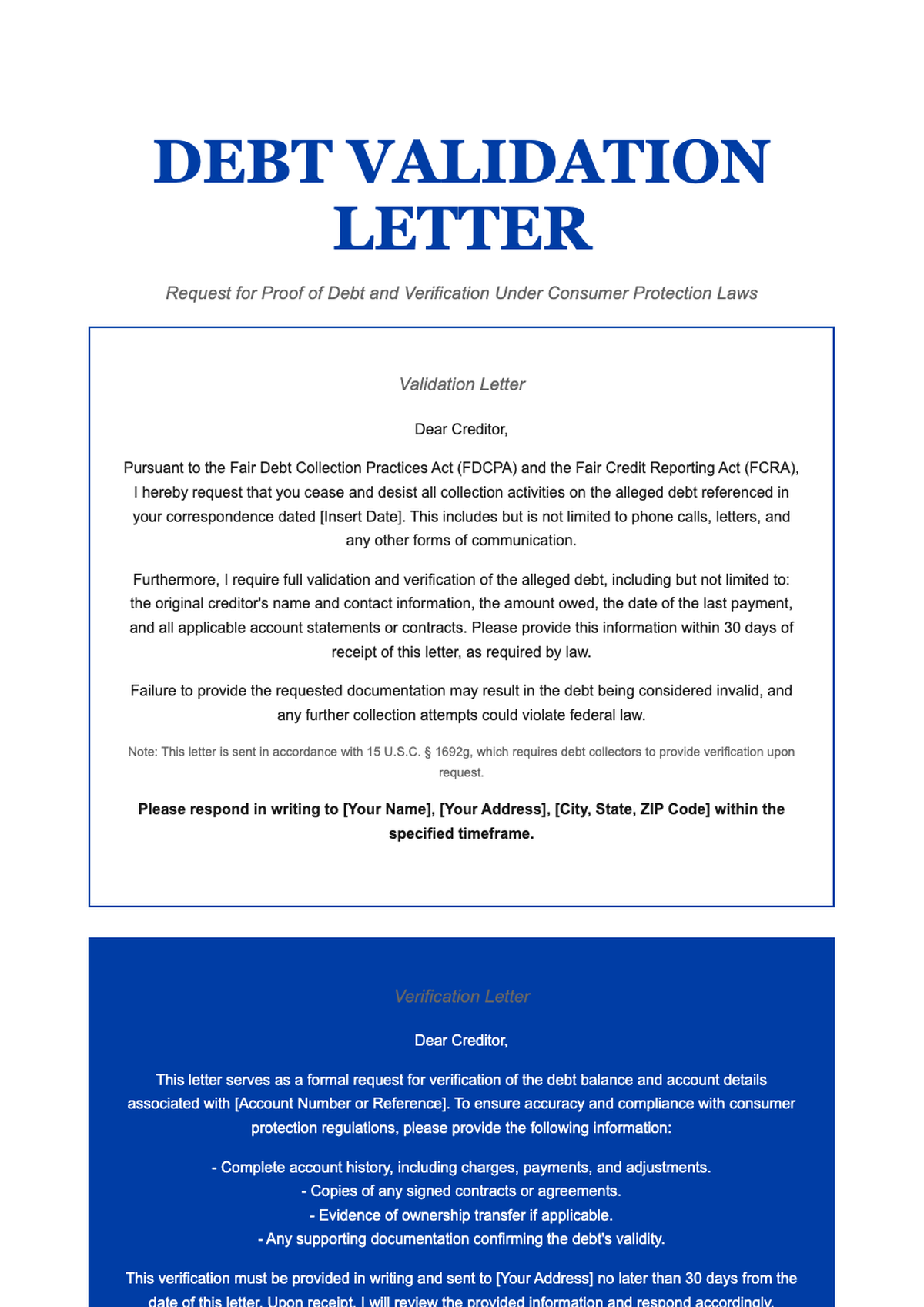 Debt collection validation and verification letter comparison infographic_variant_1